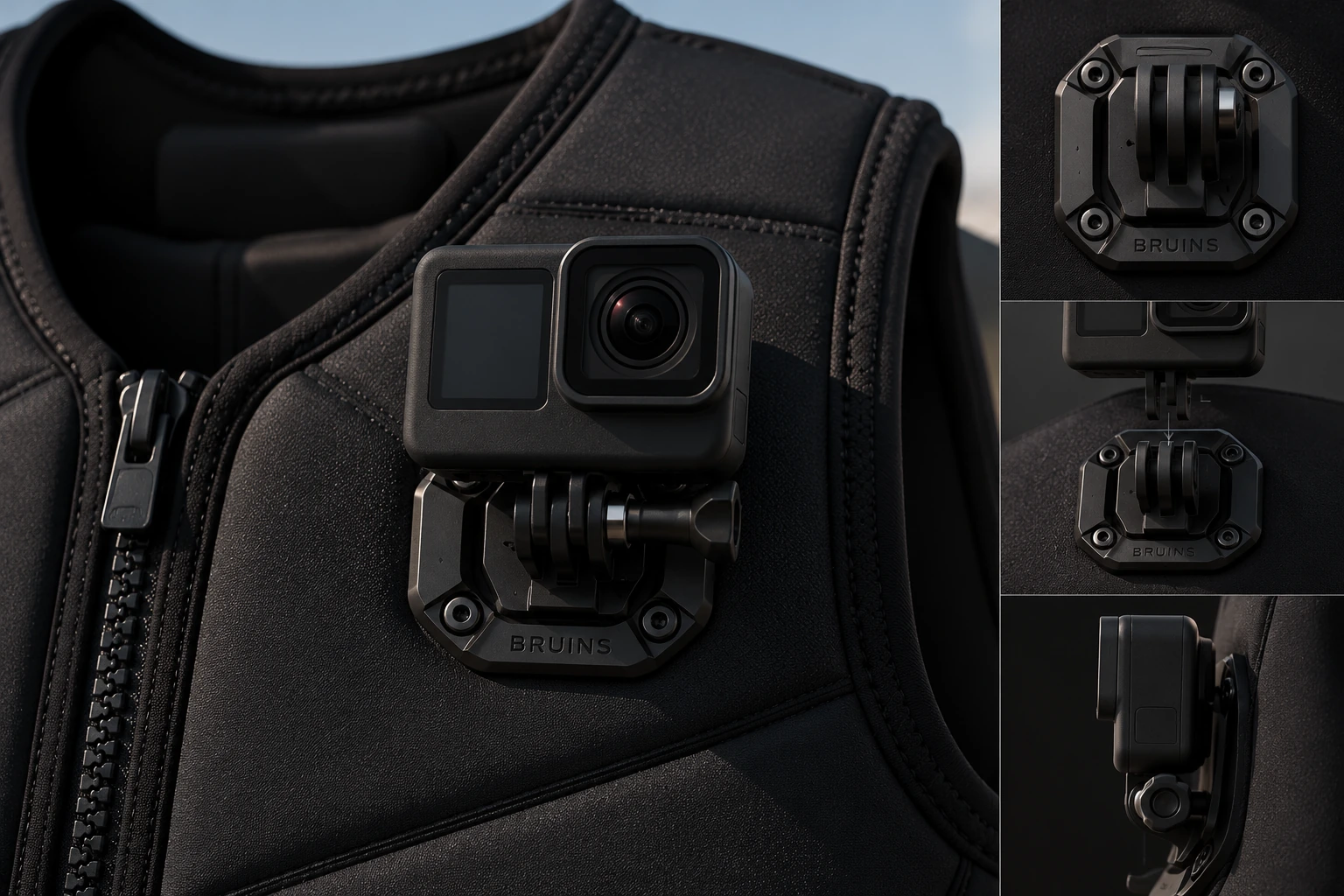 VAYLUVA direct camera mount detailed studio product render, including base, attachment and side view